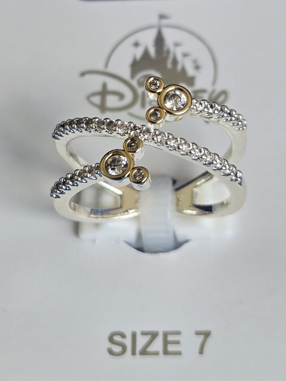 Disney Two-Tone Silver Ring with Gold Accents and Clear Crystals